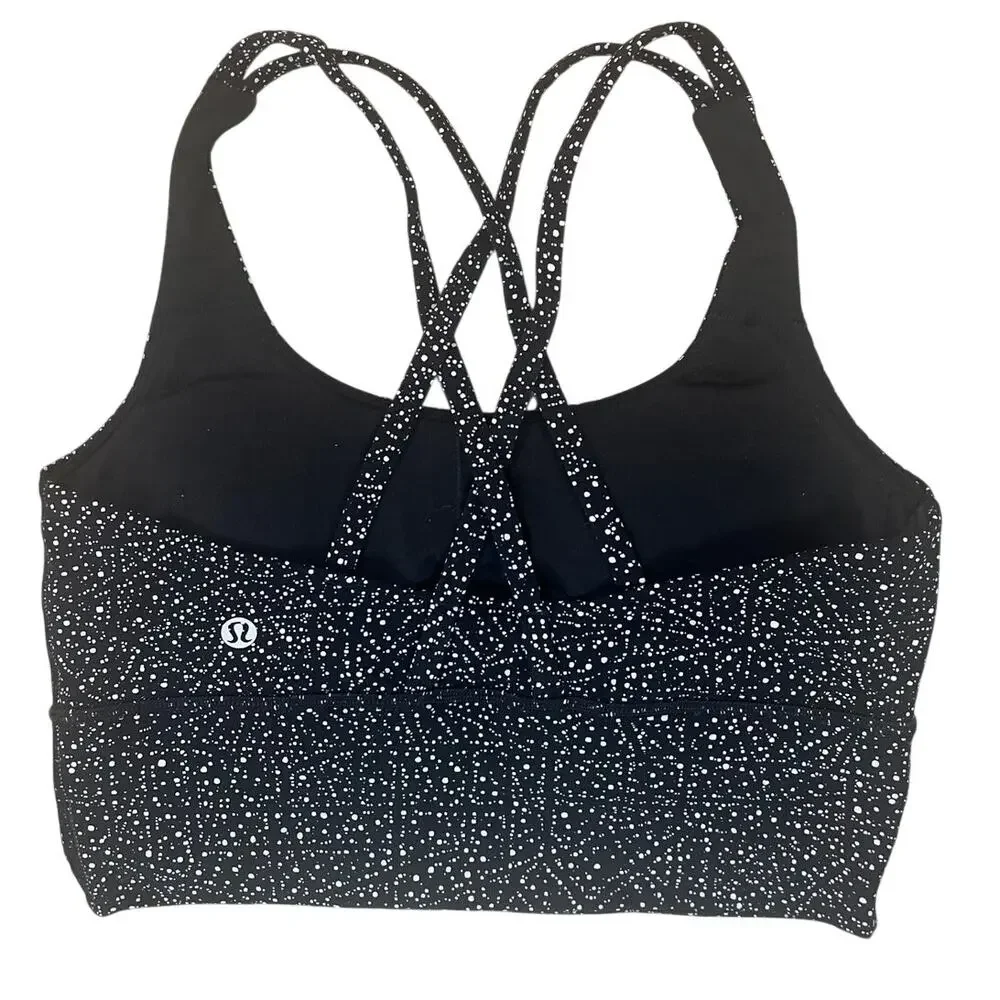 Lululemon Energy Bra Longline Strappy Back Size 6 Black White Dot Gym Girl Run - Picture 2 of 7